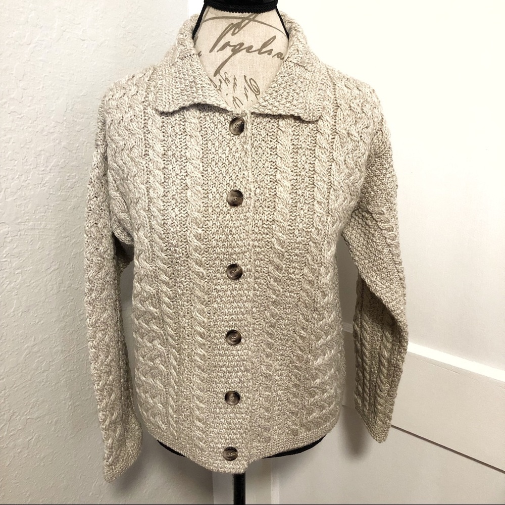 Aran Crafts Ireland Cable Knit Button Front Cardigan Sweater
